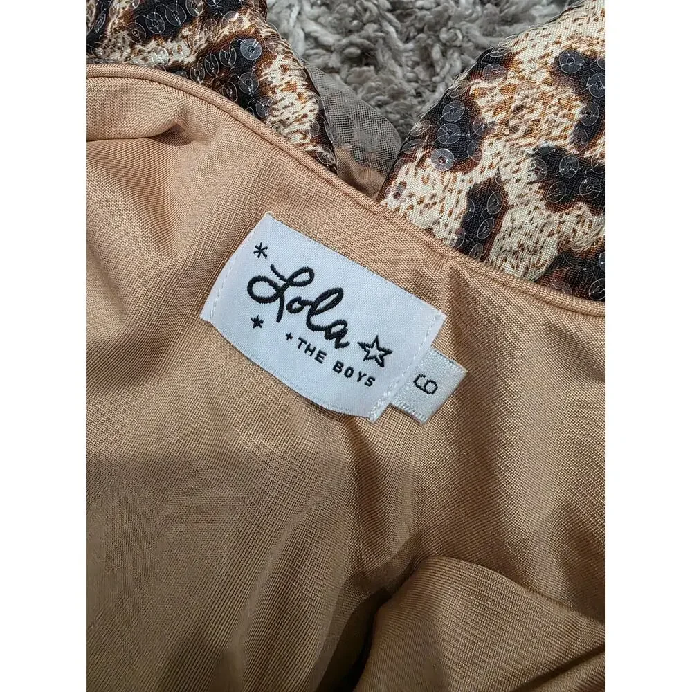 Lola + The Boys Sequin Leopard Bubble Girl's Dress Brown Size 6